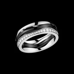 Anello, oro bianco 18k, ceramica, diamanti