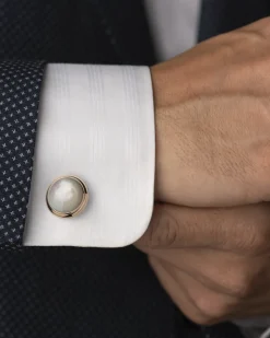 Gemelli, oro rosso 18k, madreperla, acciaio inossidabile