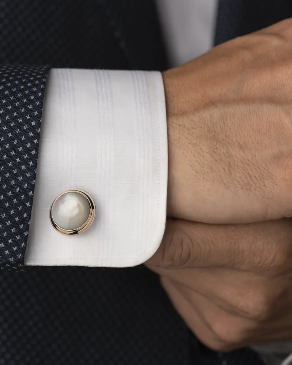 Gemelli, oro rosso 18k, madreperla, acciaio inossidabile