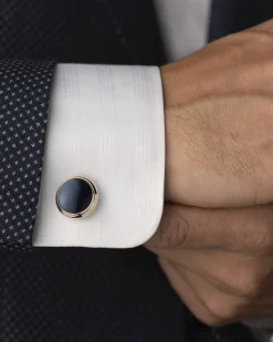 Gemelli, oro rosso 18k, occhio di falco, acciaio inossidabile