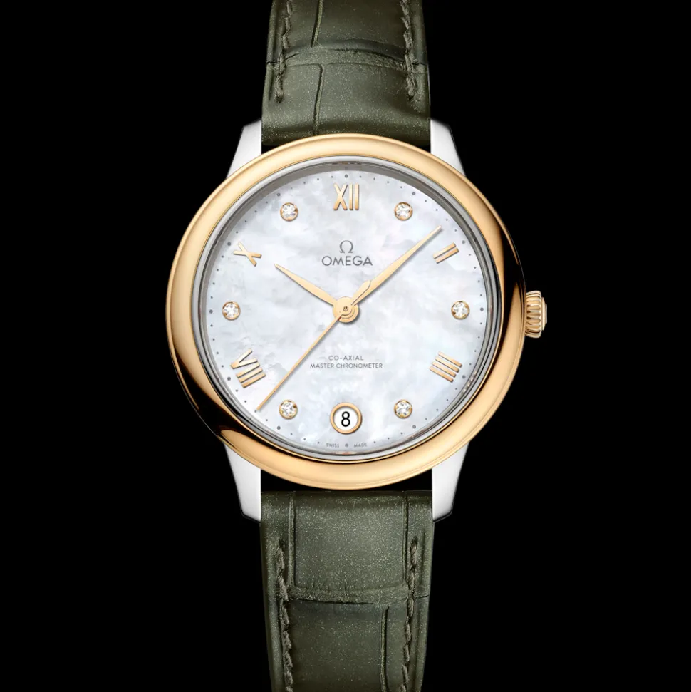 34 mm, acciaio‑oro giallo su cinturino di pelle
