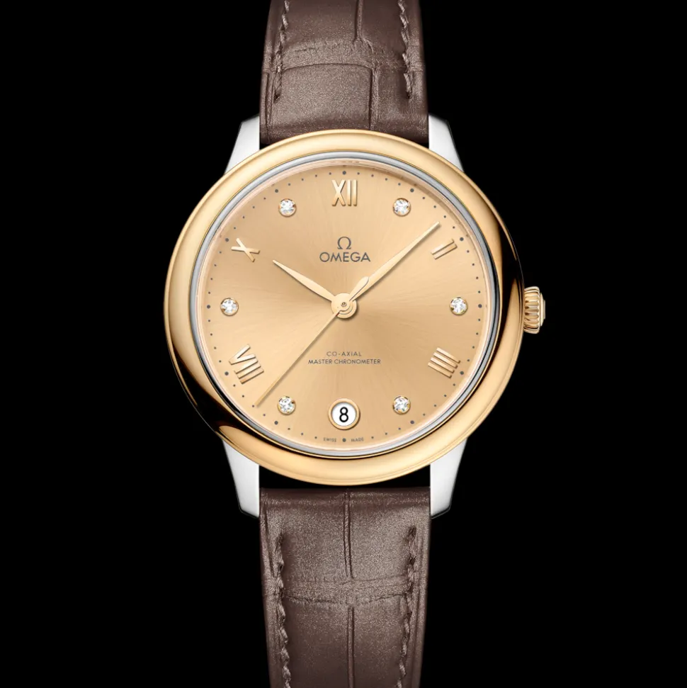 34 mm, acciaio‑oro giallo su cinturino di pelle