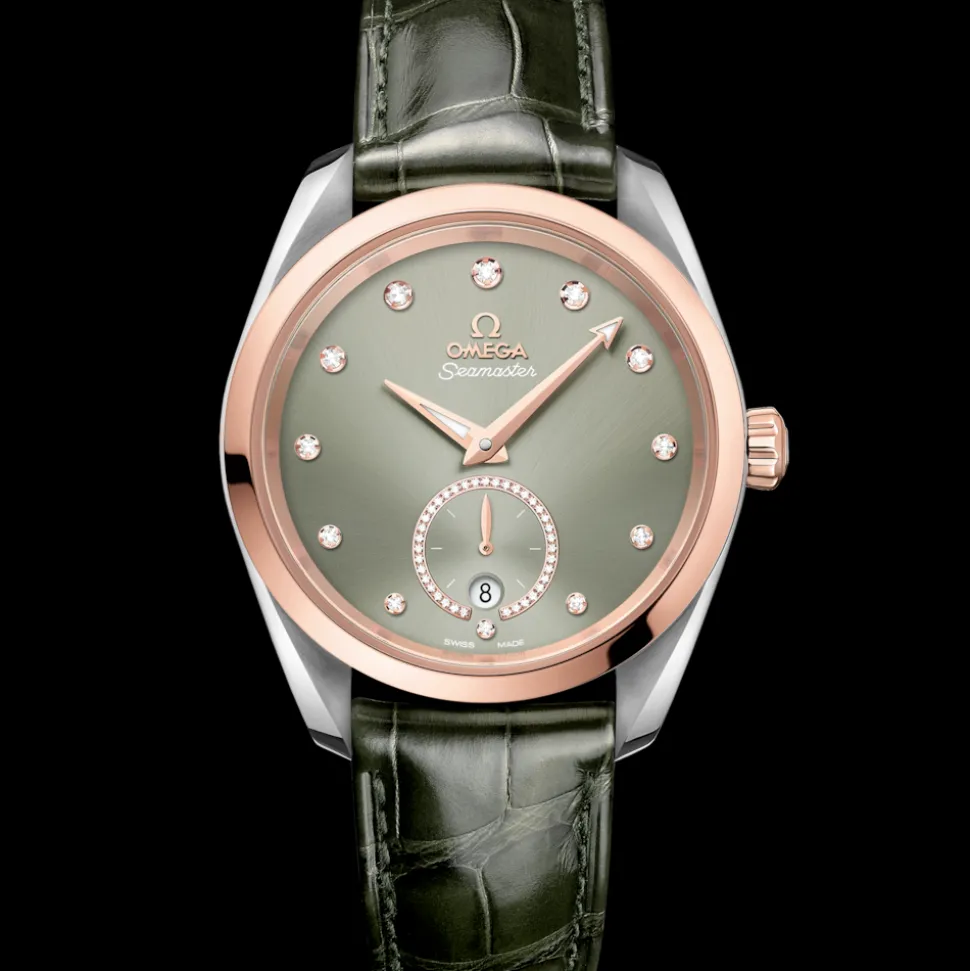 38 mm, acciaio‑oro Sedna™ su cinturino di pelle