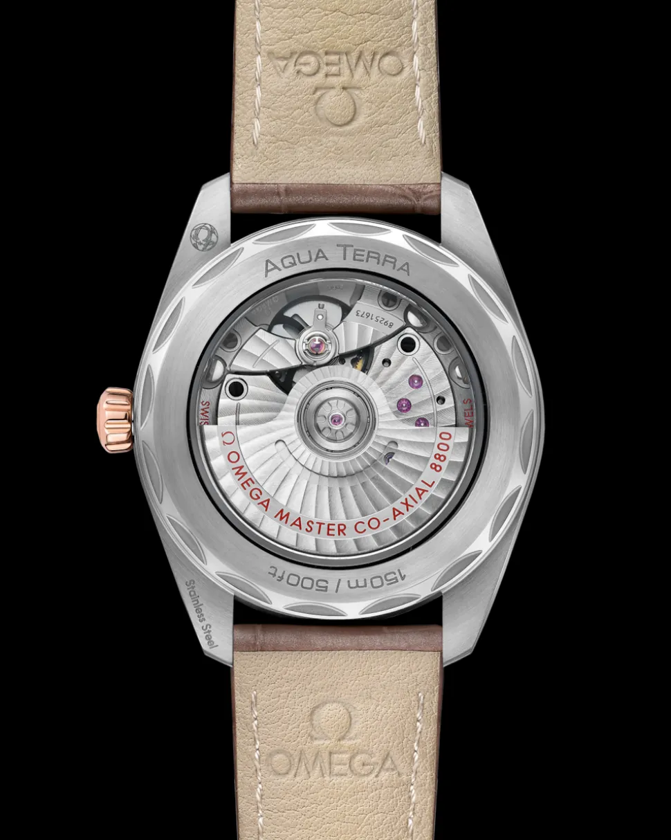 38 mm, acciaio‑oro Sedna™ su cinturino di pelle
