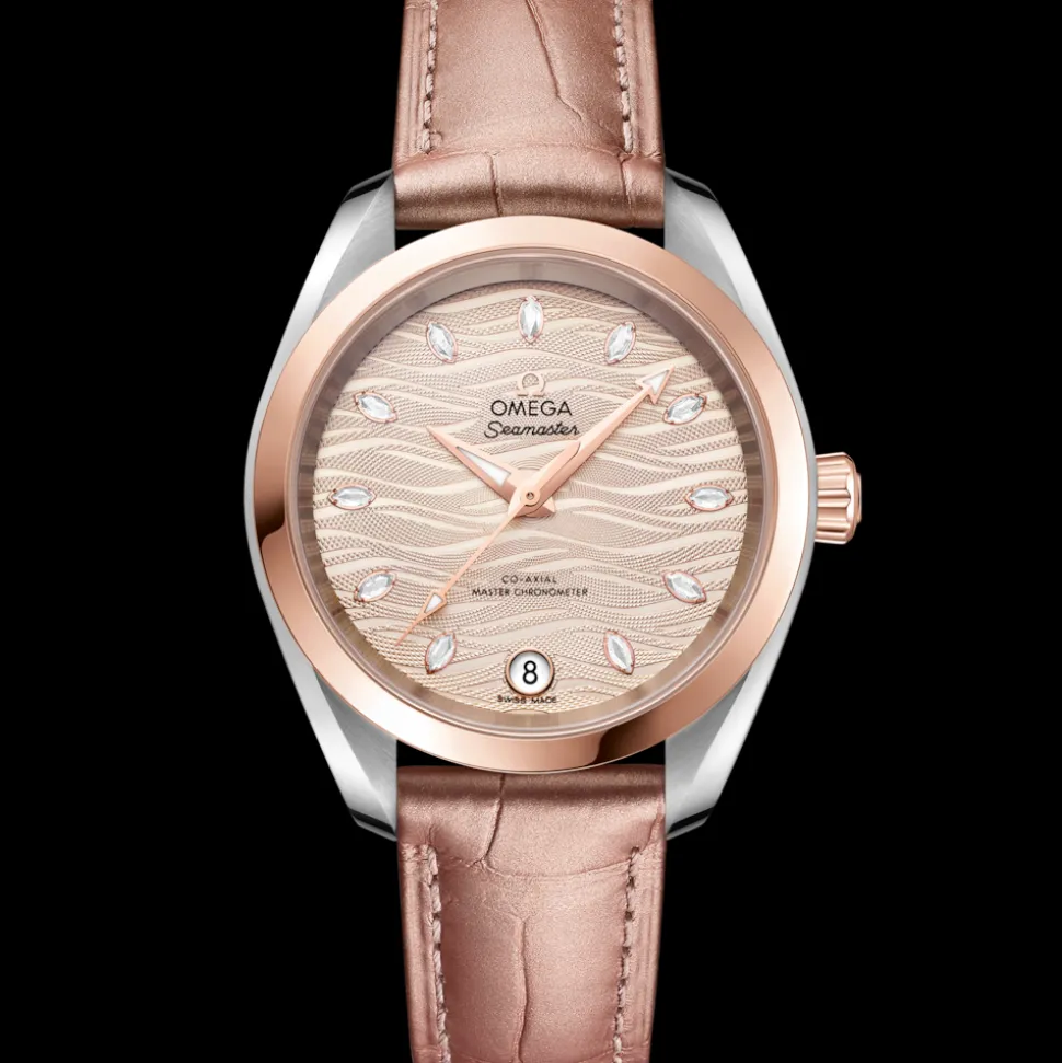 34 mm, acciaio‑oro Sedna™ su cinturino di pelle