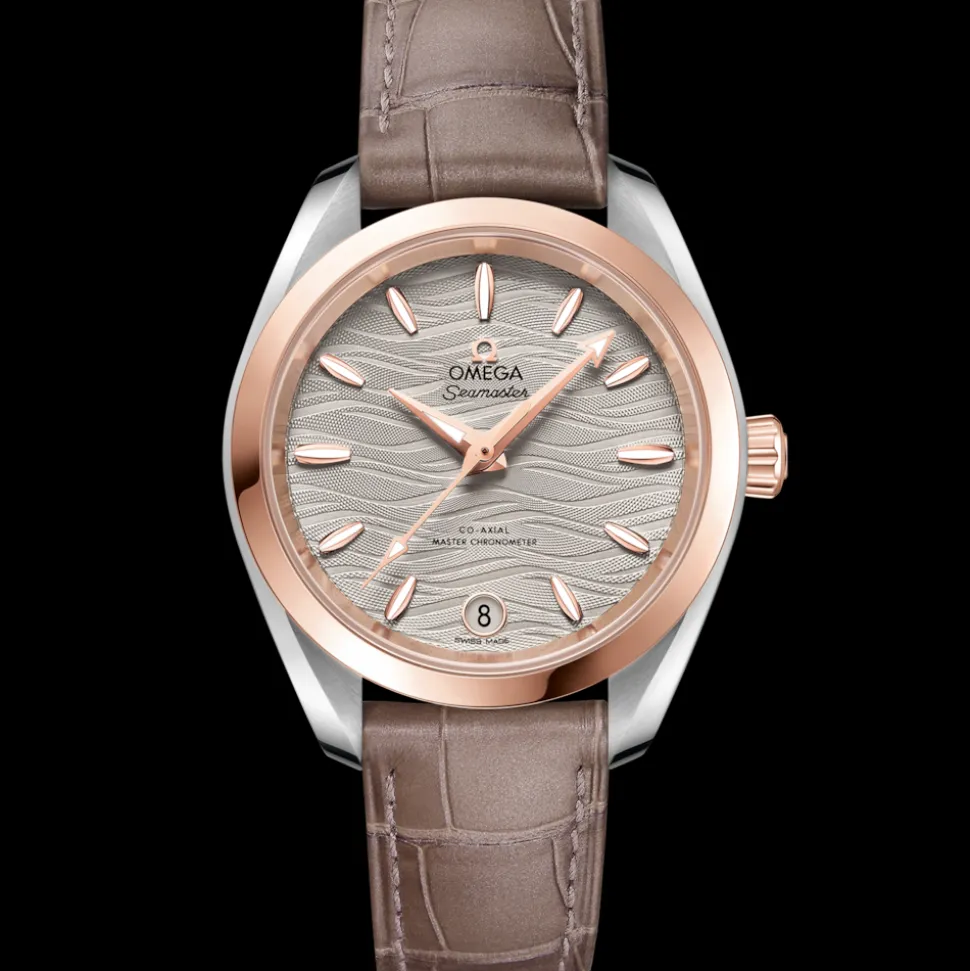 34 mm, acciaio‑oro Sedna™ su cinturino di pelle