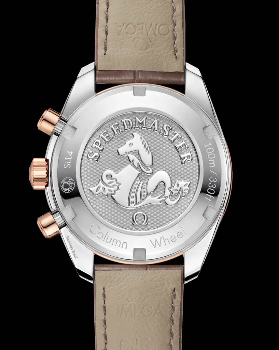 38 mm, acciaio‑oro Sedna™ su cinturino di pelle